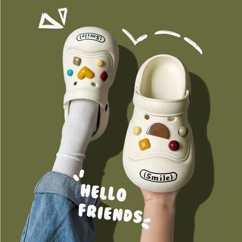Women's Outdoor Slipper with Holes  Summer New Home Crochet Bow Low Heel Crocs Cartoon Cute Hat Shoes