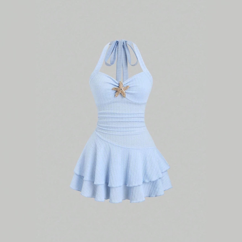 In Stock 2026 Shein Amazon Best-Selling Pleated Starfish-Decorated Knitted Waist-Cinching Halter Neck Dress Short Skirt In Stock 2026 Shein Amazon Best-Selling Pleated Starfish-Decorated Knitted Waist-Cinching Halter Neck Dress Short Skirt