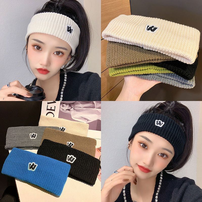 韓国ins個性的なアルファベット刺繍W毛糸ヘアバンド|undefined