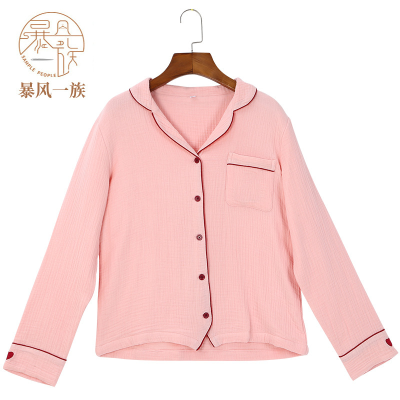 Korean-style women's pajamas custom home wear set, long-sleeved with tie and button closure, pure cotton pajamas, custom-made home casual wear Korean-style women's pajamas custom home wear set, long-sleeved with tie and button closure, pure cotton pajamas, custom-made home casual wear