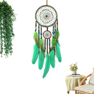 Original New Creative Green Feather Dreamcatcher Handmade Fine Art Hanging Ornaments Wholesale