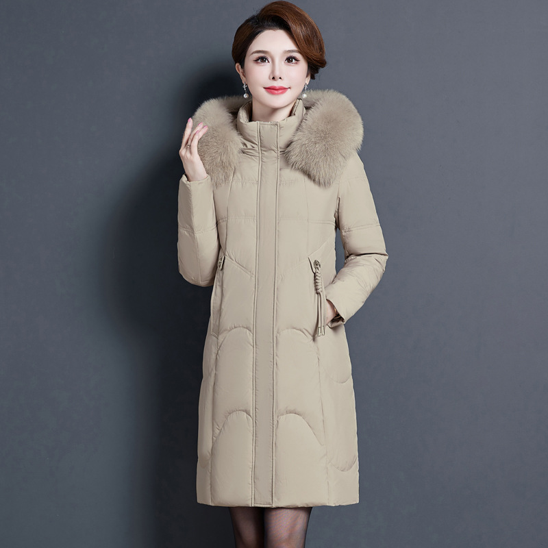 中年时尚妈妈羽绒服中长款狐狸毛领中老年女冬装新款保暖加厚外套