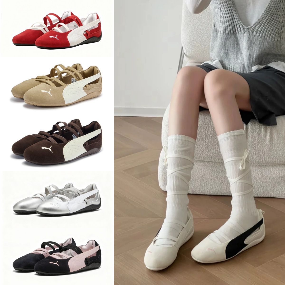 Putian Chunyuan Pm Sports-Style Mary Jane Ballet Shoes Thin-Soled Single Shoes Speedcat Logo Slip-On Casual Shoes