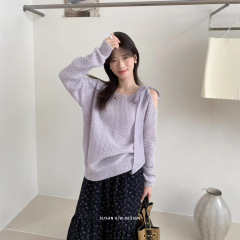 苏珊 2025早秋新款慵懒蝴蝶结绑带套头针织衫女设计感上衣27133