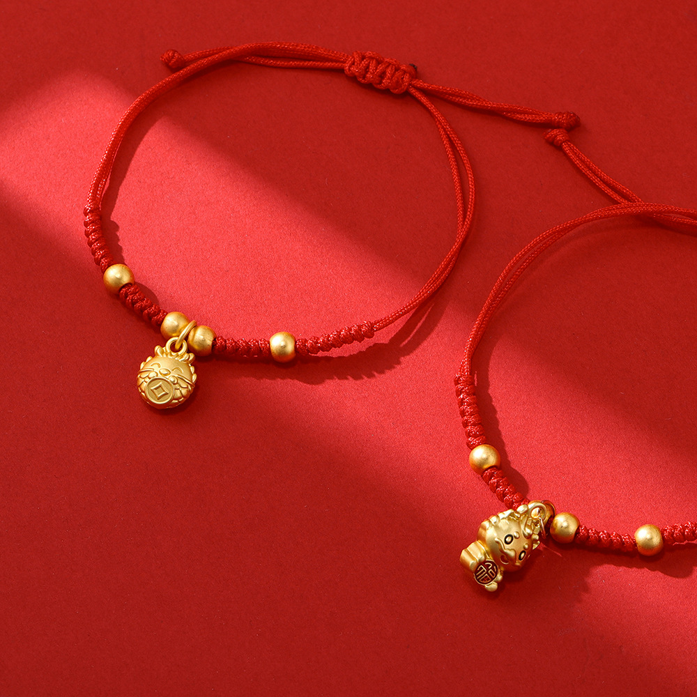 2024 dragón año rojo pulsera tejida oro suerte Zodiaco dragón nacimiento año nuevo chino pequeño regalo pulsera cuerda
