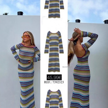 ZAR秋季新款 女装 欧美风法式设计时尚网红爆款条纹针织连衣裙