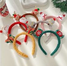 聖誕節發箍發飾女韓版網紅羊羔毛絨發箍聖誕老人發卡雪人鹿角頭箍