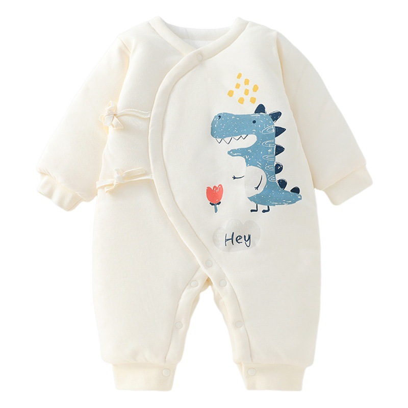 2024 ropa de otoño e invierno para bebés, dinosaurio de dibujos animados, acolchado de tres capas para bebés masculinos, una especie de chaqueta de algodón para recién nacidos