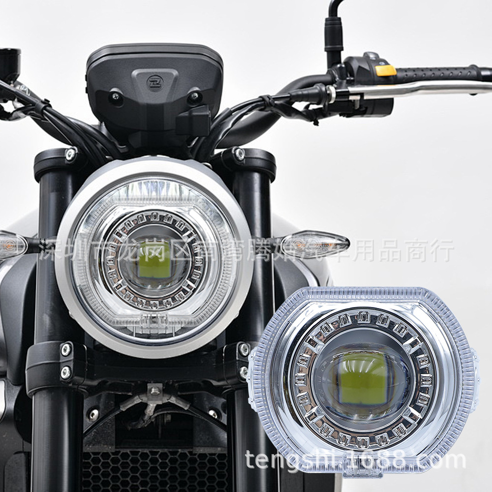 摩托车射灯透镜白黄双色2.5寸天使眼100MM方形恶魔眼12V-80V内置