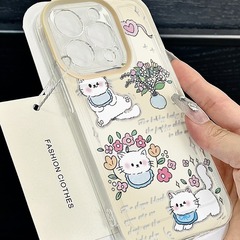 Adorable flower cat design phone case for Apple iPhone 15 Pro Max, iPhone 14, lightweight, luxury, creative, soft case options 11-12
