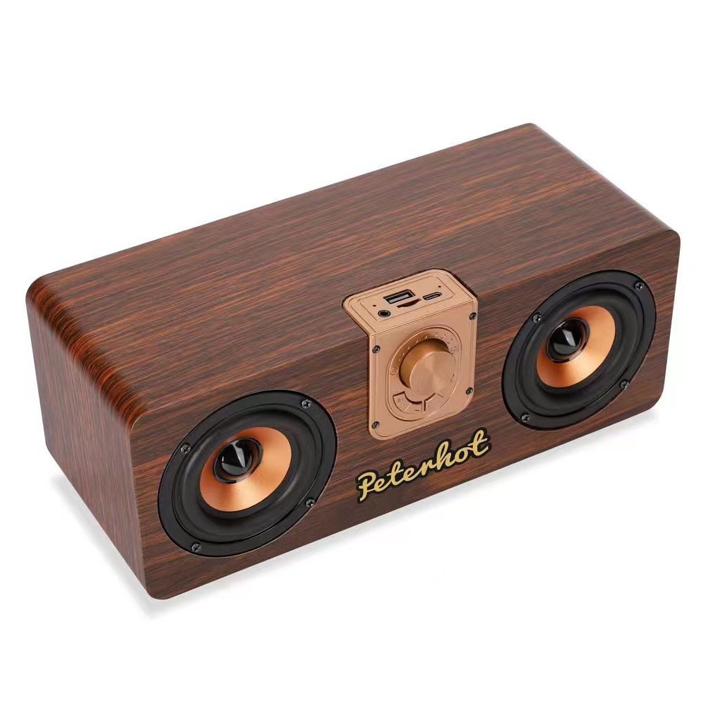 Peterhota103 Wooden Bluetooth Speaker Dual Speaker Stereo Hifi Fever Grade Home Desktop Subwoofer