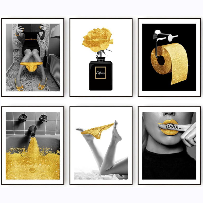 Black and white art print 6-piece set vintage charm decorative poster perfume flower lip canvas living room decorative painting