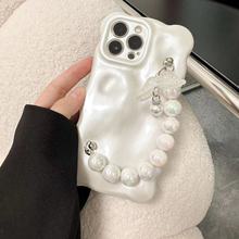 气质白色珍珠链条适用iPhone16pro max 苹果15手机壳13/14小众ins