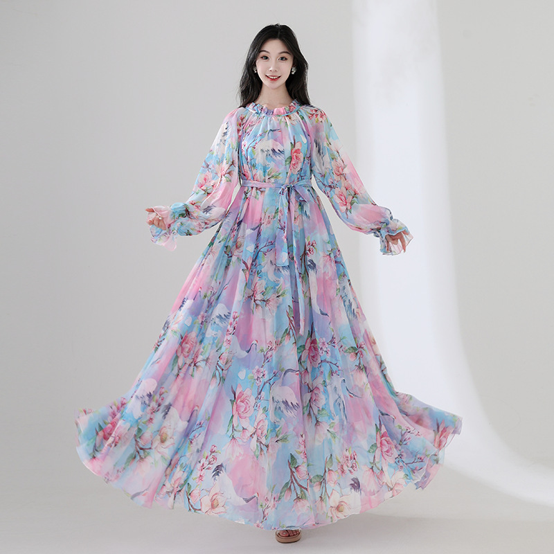 Seaside Resort Style Floral Design, Slim-Fitting Long Skirt, Beautiful Skirt for Travel and Photo Taking