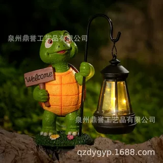 太阳能提灯乌龟花园摆件户外防水树脂雕像庭院带欢迎牌园艺装饰