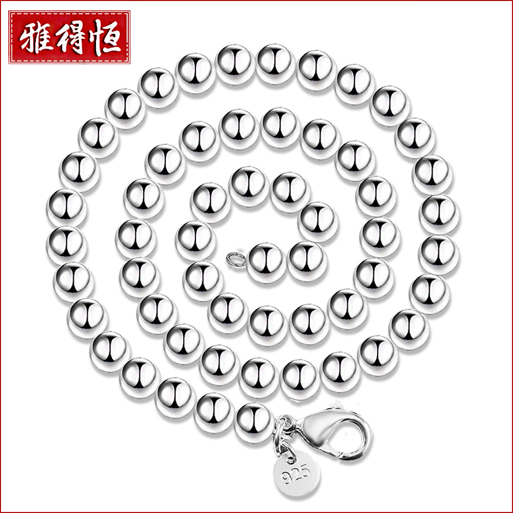 跨境925镀银8mm/6MM圆珠链女款高级感百搭佛珠链光珠项链饰品