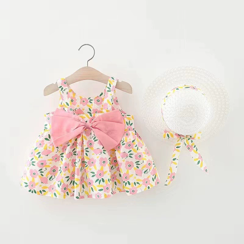 Summer sleevless dress girl's with bow, 1234 years, flowered