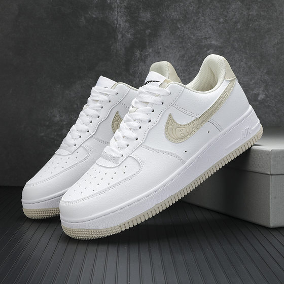 Aj Men's Shoes Putian genuine goods Air Force One af1 Sports Sneakers Couple's White Green Elevated White Shoes for Women