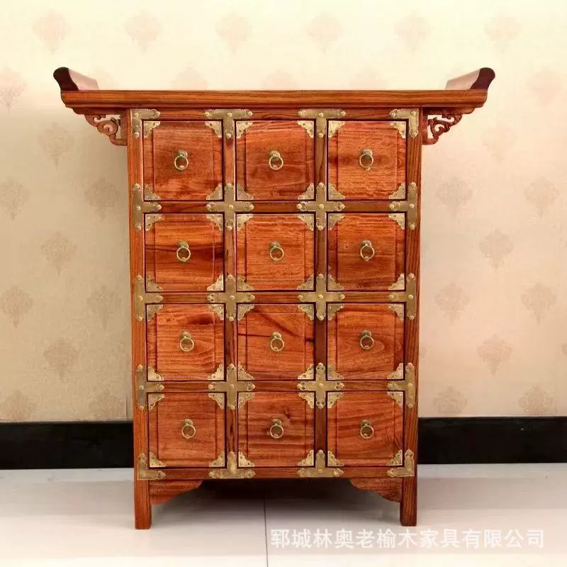 老榆木十二斗柜柜家用经济型中医药柜抽屉柜子转角斗柜餐边柜