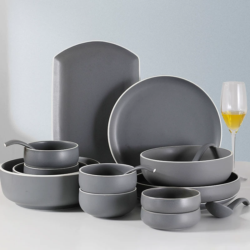 Japanese ceramic tableware set, creative soup bowls and plates, simple elegant design