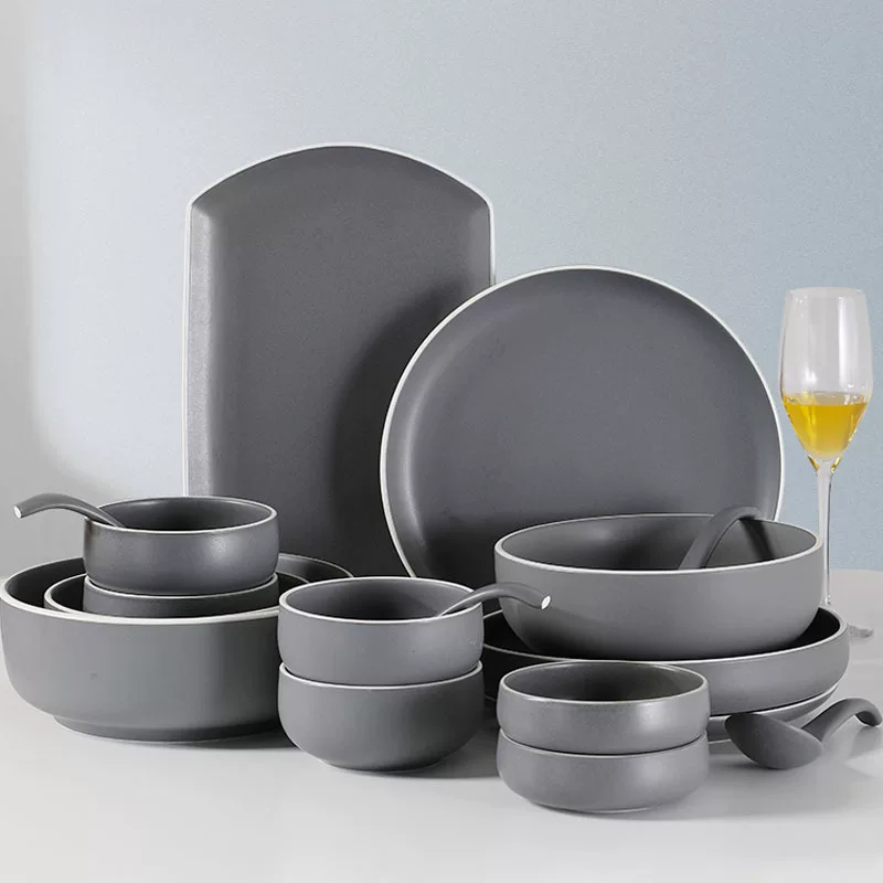 Japanese ceramic tableware set, creative soup bowls and plates, simple elegant design