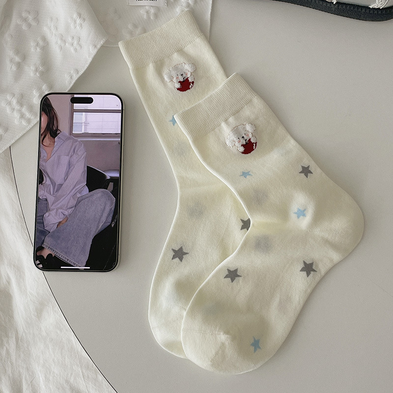 卡通袜子女2025秋季新款可爱中筒袜无骨日系堆堆袜女植绒小狗袜子|undefined