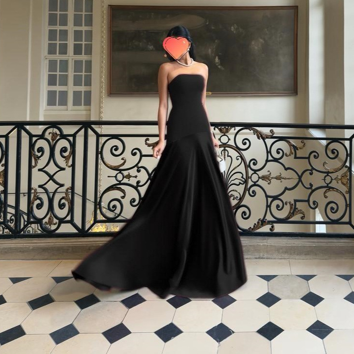 Cross-Border Wholesale Black Tube Top Evening Dress, Daily Wearable Dress, Banquet Party Slim Dress, Simple Style