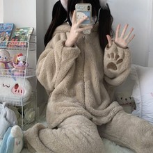 冬天可爱小熊睡衣女秋冬季珊瑚绒加厚加绒家居服套装冬款2025新款