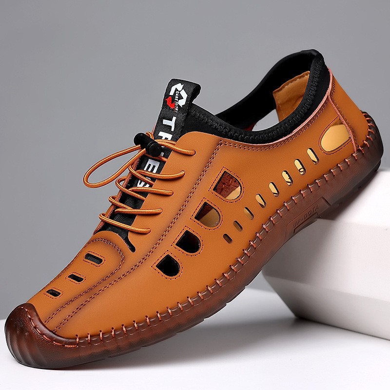 Sandalias perforadas de verano para hombre con suela de tendón de res, resistentes al desgaste, antideslizantes, modernas, versátiles, mocasines casuales sin cordones para hombre.