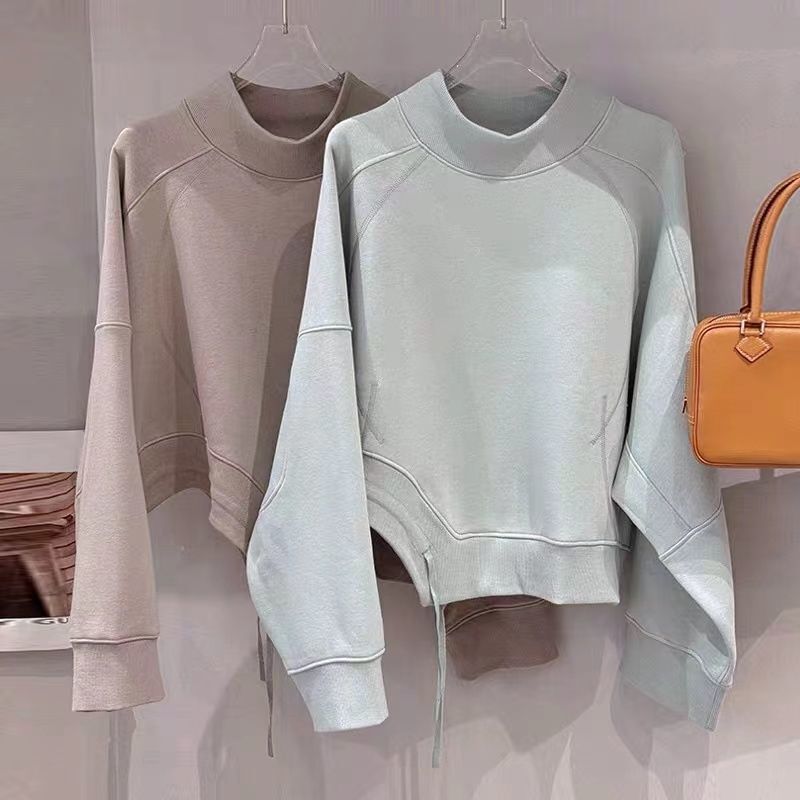 Lou's Casual Design Velvet Warm Loose Casual Collar Asymmetrical Curved Hem Pullover Sports Sweatshirt