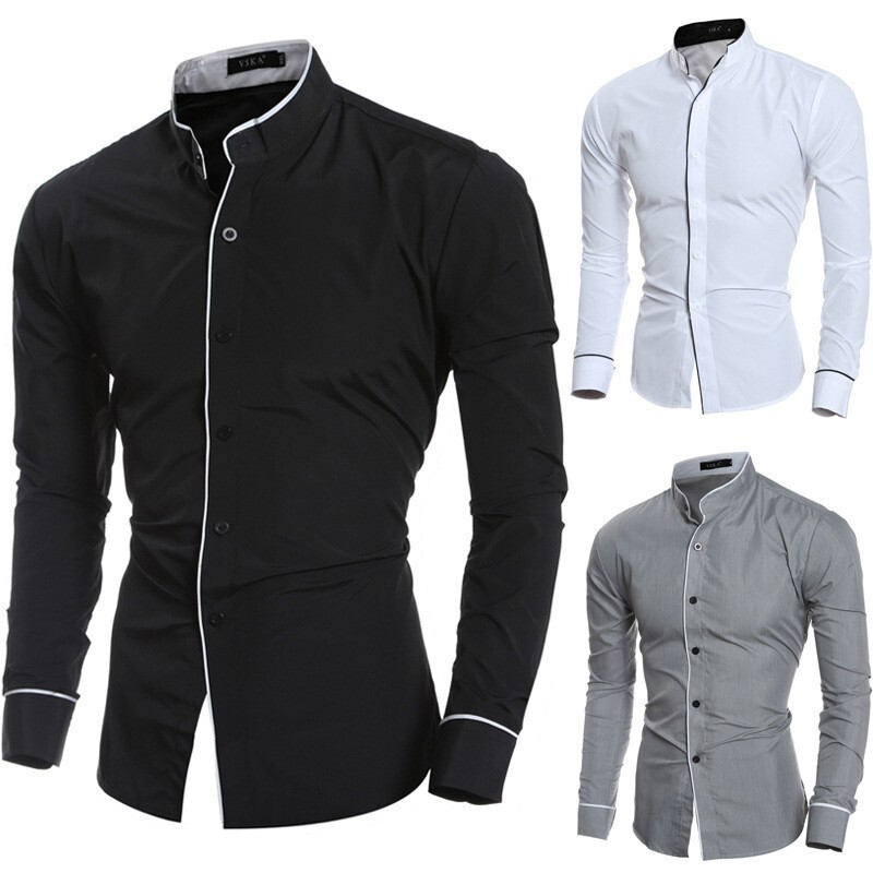 Foreign Trade Spring and Autumn Men's Solid Color Simple Casual Korean Style Slim Long Sleeve Shirt Men's Shirt Base Shirt