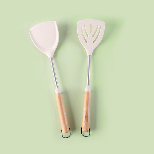 Kitchen special silicone spatula spoon, high-temperature resistant non-stick pan New Nordic silicone kitchenware hanging ring wooden handle kitchenware