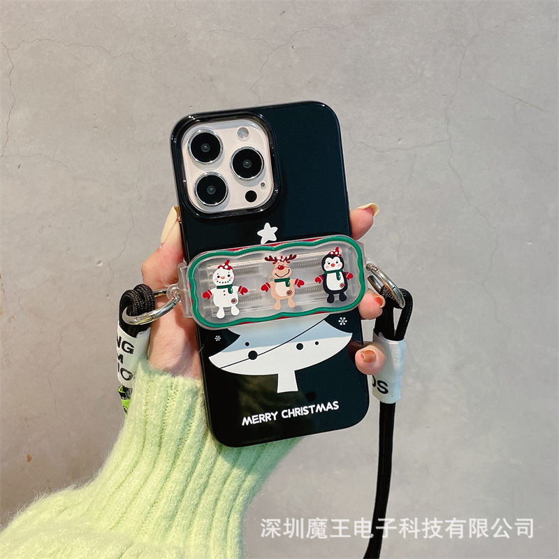 Japanese and Korean New Christmas Mobile Phone Back Clip Anti-lost Rope Cartoon Cute External Clip for Apple Huawei Foreign Trade