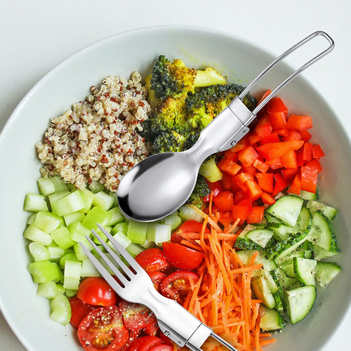 304 stainless steel folding tableware set, folding knife, fork and spoon, detachable chopsticks, cross-border outdoor portable tableware bag