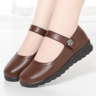 Spring and Autumn New Women's Shoes, Flat-Soled Flat-Heeled Shoes for Middle-Aged and Elderly Mothers, One-Line Buckle Large Size Velcro Work Women's Shoes