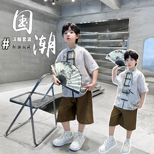 Boys' Summer Outfit 2025 New Tang Suit for Older Children, Chinese Style Short-Sleeve New Chinese Fashion for Outings on May Day