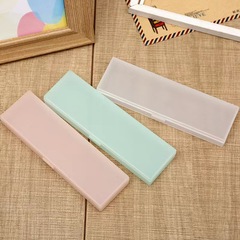 クリエイティブソリッドカラー透明文具箱 + 学生子供文具シンプルなマカロンフリップペンケースプラスチック小さなクリア