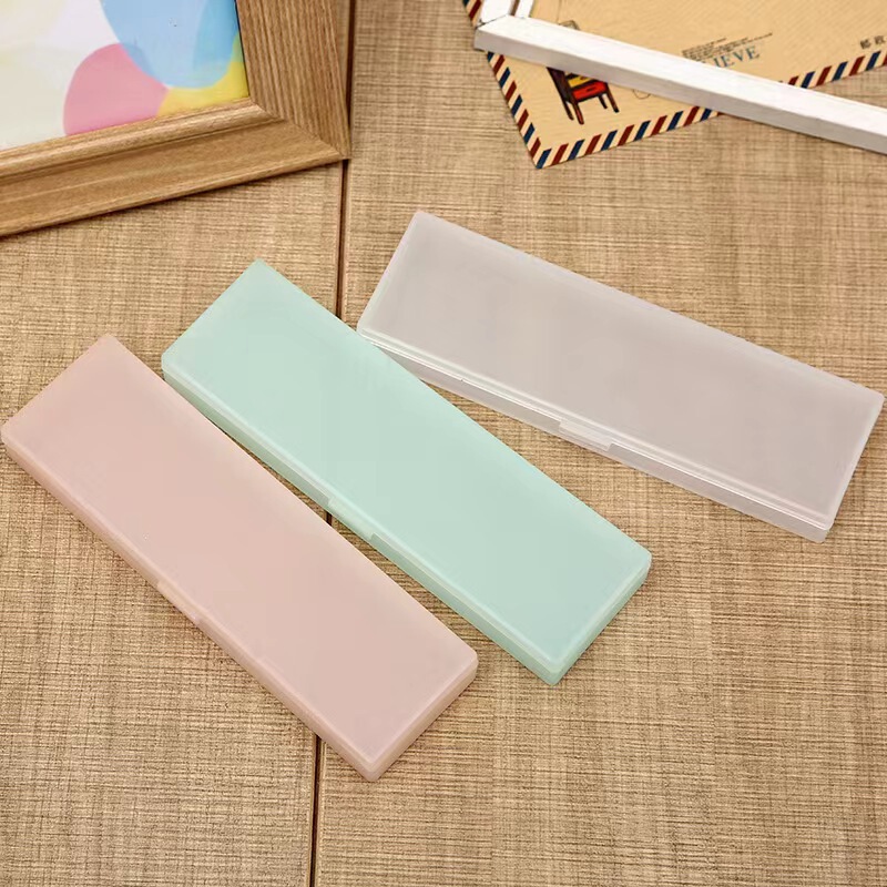 クリエイティブソリッドカラー透明文具箱 + 学生子供文具シンプルなマカロンフリップペンケースプラスチック小さなクリア|undefined