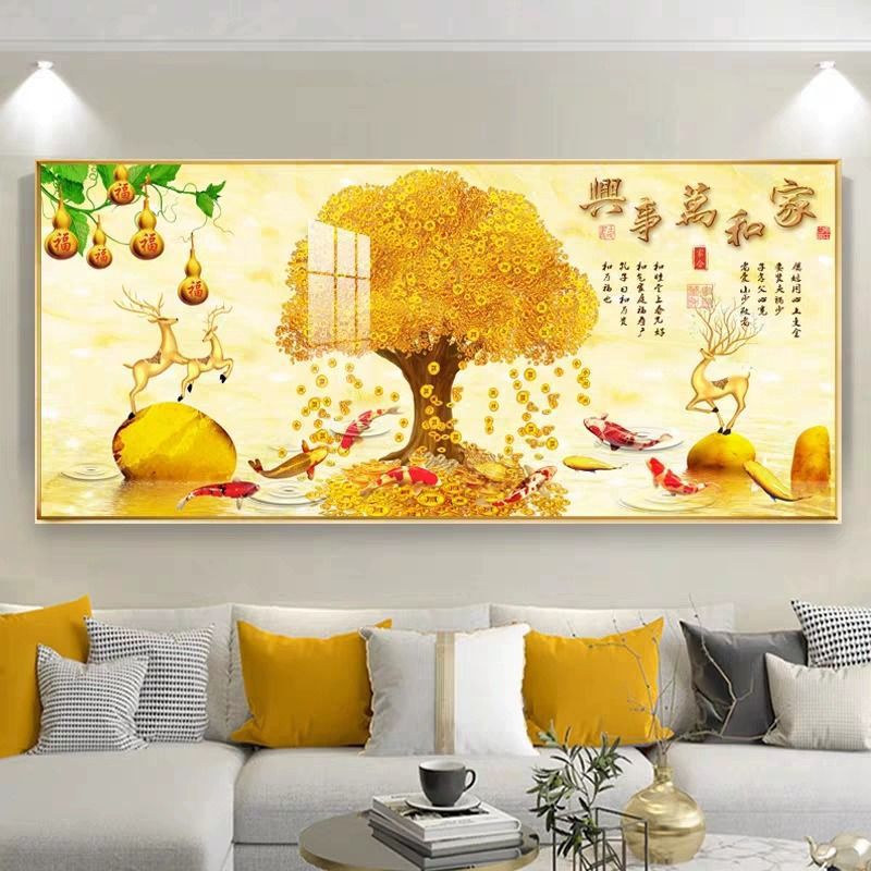 Money Tree Living Room Sofa Background Wall Diamond Decorative Painting to Attract Wealth New Chinoiserie Home and Everything Is Prosperous Money Tree Hanging Painting