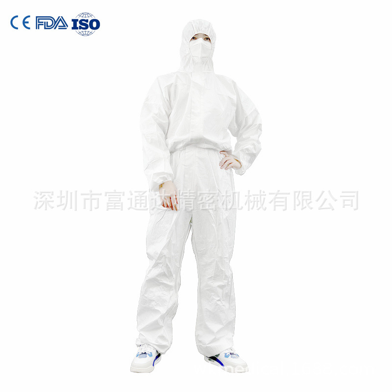 可出口一次性SMS透气连体防护服防尘防渗水化验室隔离衣 EN14126