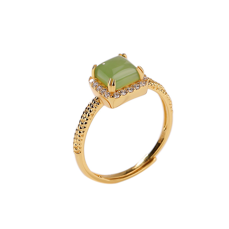 Nhẫn nữ bạc S925 mạ vàng đính đá zircon vuông thời trang — Kiểu mạ bạch kim