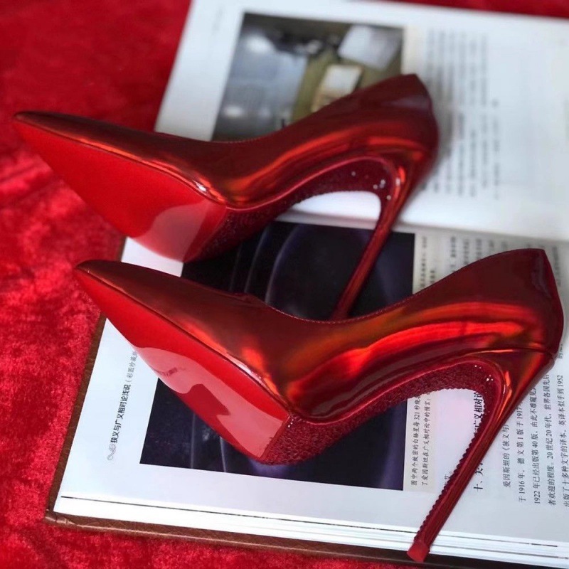 水钻红底高跟鞋女2024年新款红色婚鞋女浅口细跟漆皮性感气质单鞋