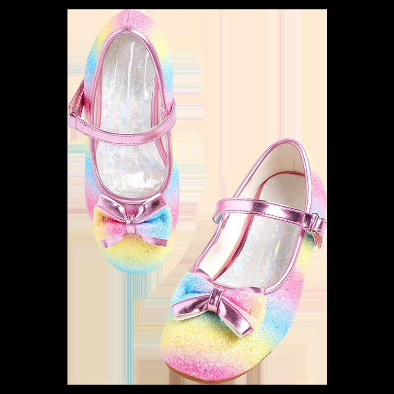 Zapatos de baile para niños Velcro princesa mariposa cordones de zapatos con lentejuelas vestido zapatos de suela blanda zapatos de rendimiento de pasarela
