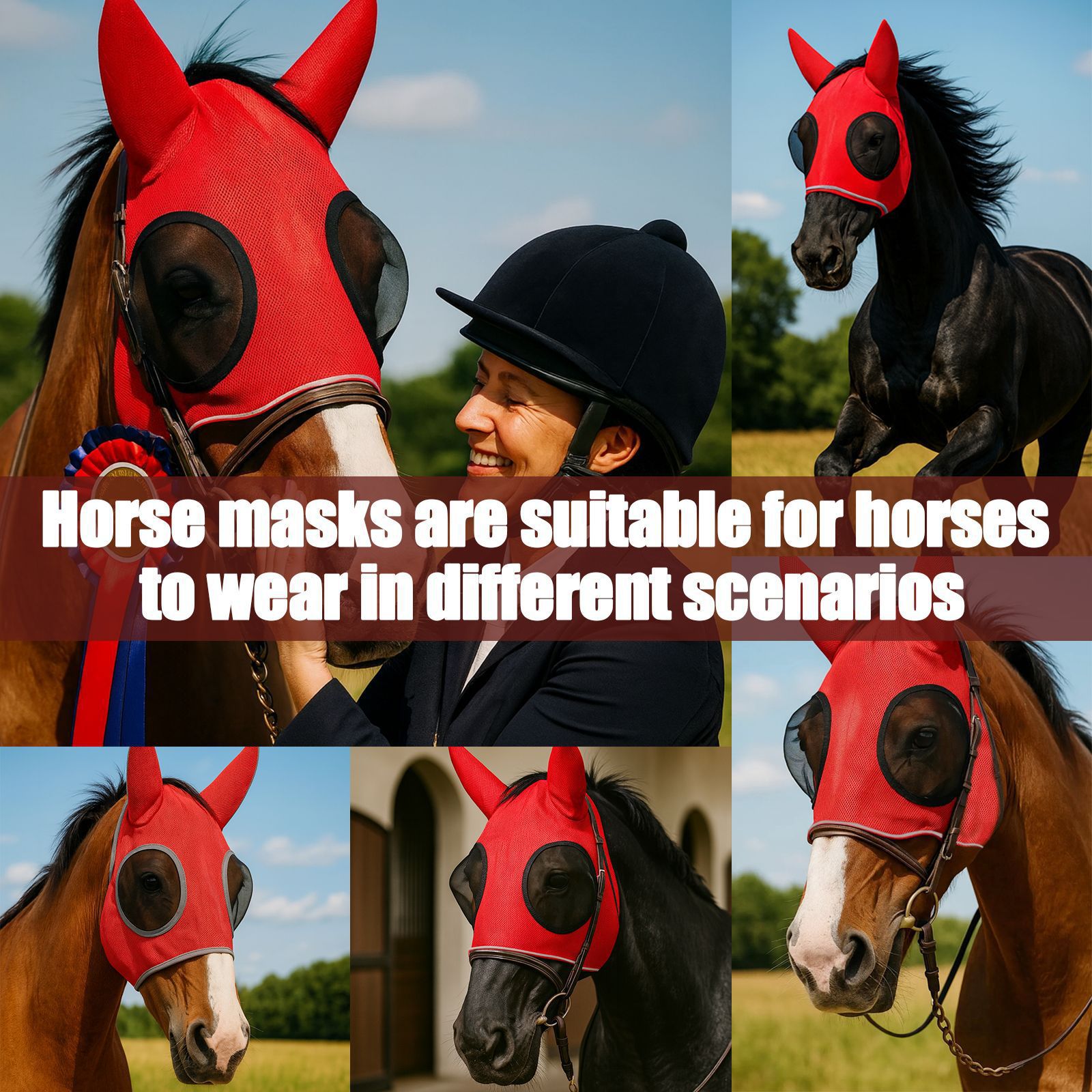 Breathable equestrian face mask, mosquito repellent, insect repellent, bite-proof Velcro face mask, horse head cover, mosquito repellent cover.