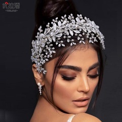 Youlapan bridal handmade pearl wide headband gold leaf rhinestone style headband hair headband HP322