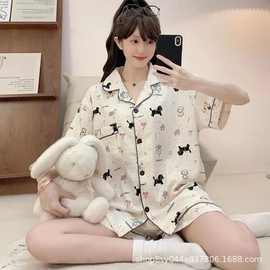 睡衣女夏季薄款纯棉短袖短裤甜美可爱云朵棉夏天可外穿家居服套装