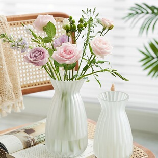 Trendy Nordic Ins-Style Frosted Striped Glass Vase Hydroponic Flower Arrangement Living Room Dining Table Decoration Ornament