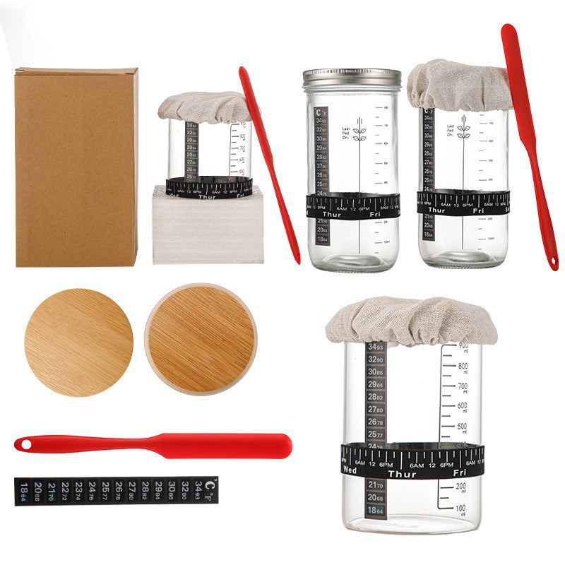 24oz frasco de vidrio pan ácido fermentado frasco de vidrio pan fermentado frasco de pan con cubierta panadería con escala