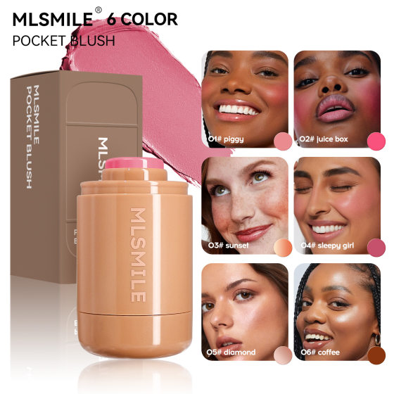 MLSMILE Cross-border Pocket Blush Stick 6-color Natural Highlight Brightening Portable Lip and Cheek Blush Cream
