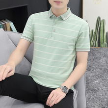 新款男生条纹款棉短袖Polo衫商务男装短袖批发